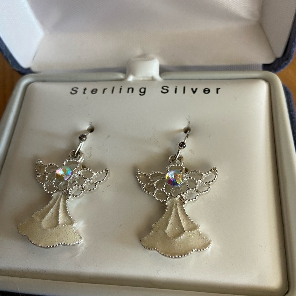 Angel earrings sterling silver with rhinestones
